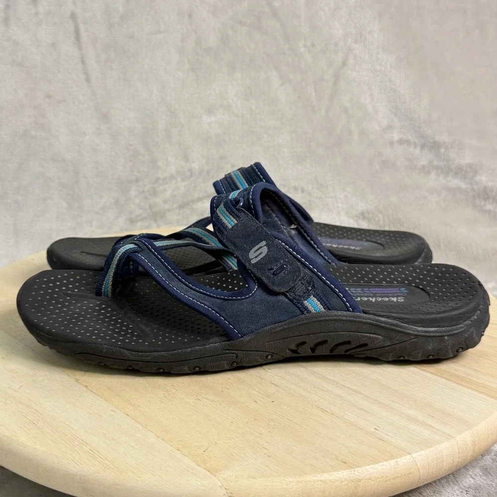 Skechers Outdoor Lifestyle Womens Navy Blue Strappy Thong Sandals Size 10